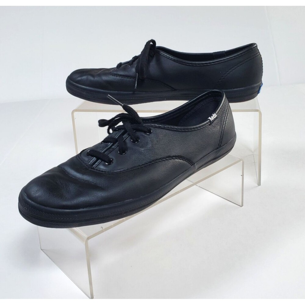 Keds Champion Leather Sneakers Size 8.5 Black Low Top Oxford Lace Up Classic